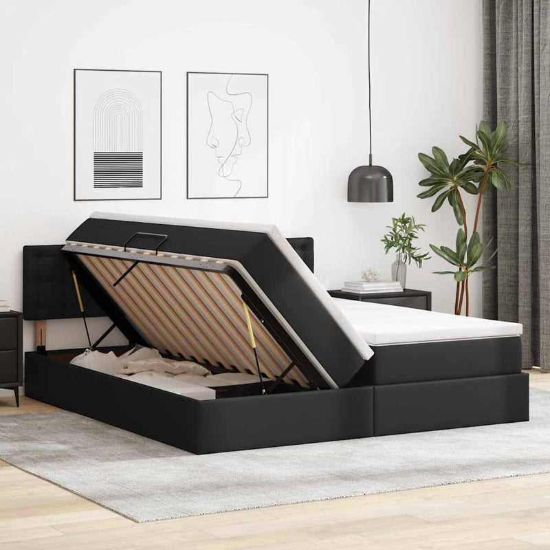 Pat cu storage Negru 200 x 200 cm Piele artificială