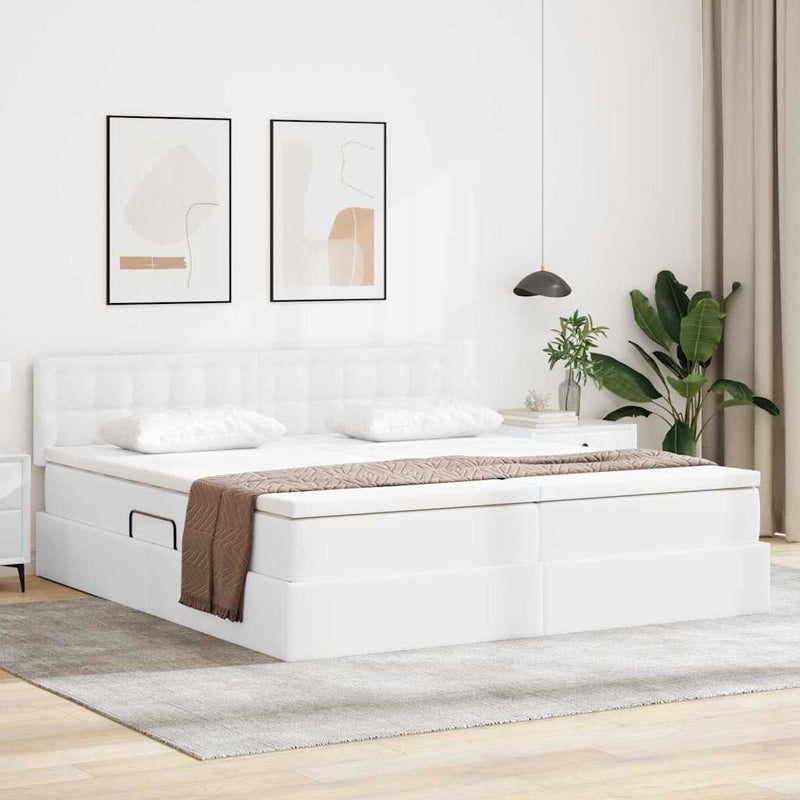 Pat cu storage Alb pur 200 x 200 cm Piele artificială