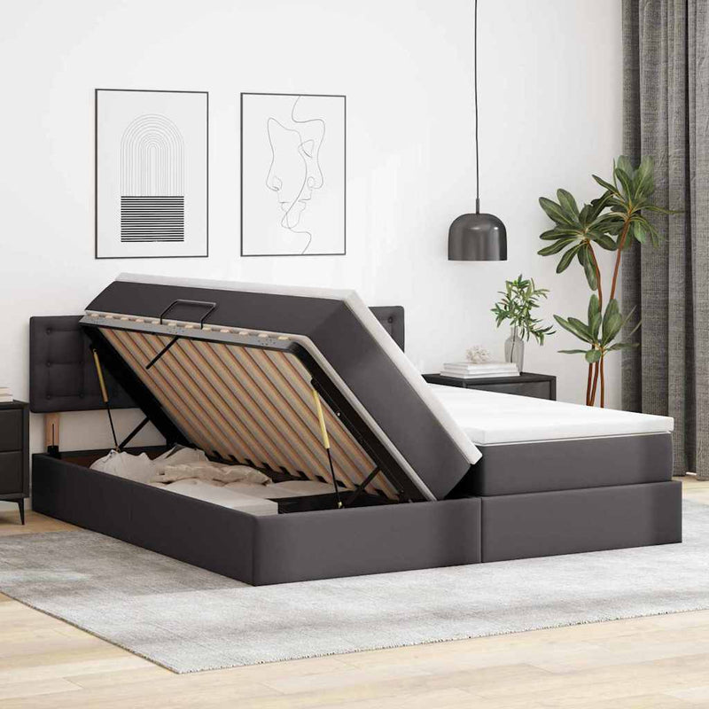 Pat cu storage cu headboard Gri 200 x 200 cm Piele artificială