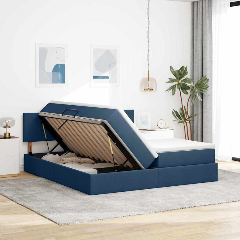Pat cu storage albastru 100 x 200 cm Piele artificială
