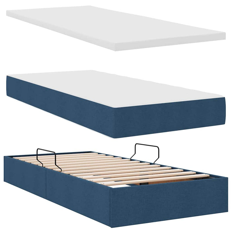 Pat cu storage albastru 100 x 200 cm Piele artificială