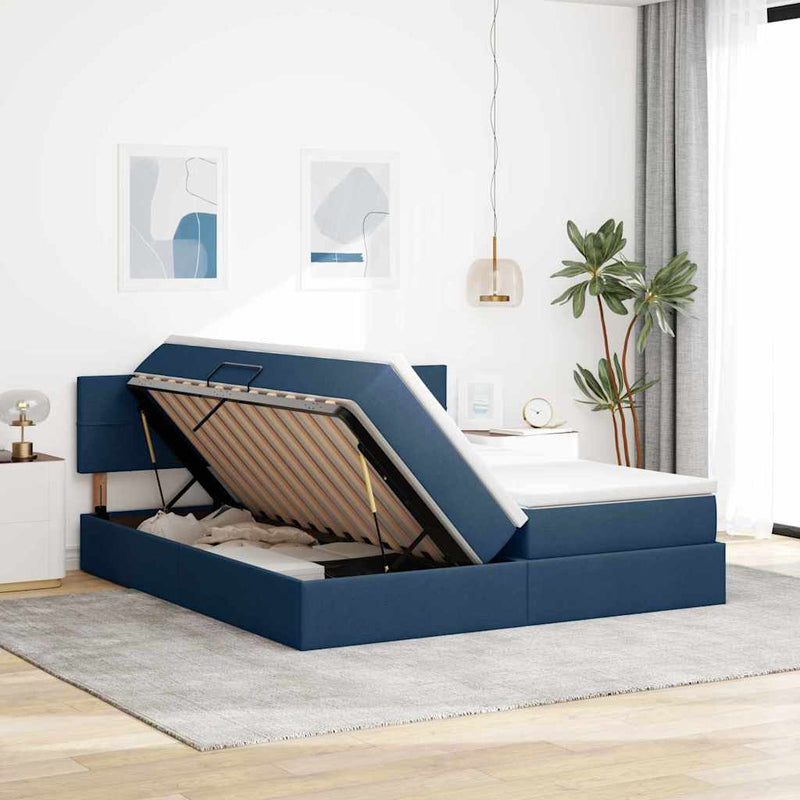 Pat cu storage albastru 180 x 200 cm Piele artificială