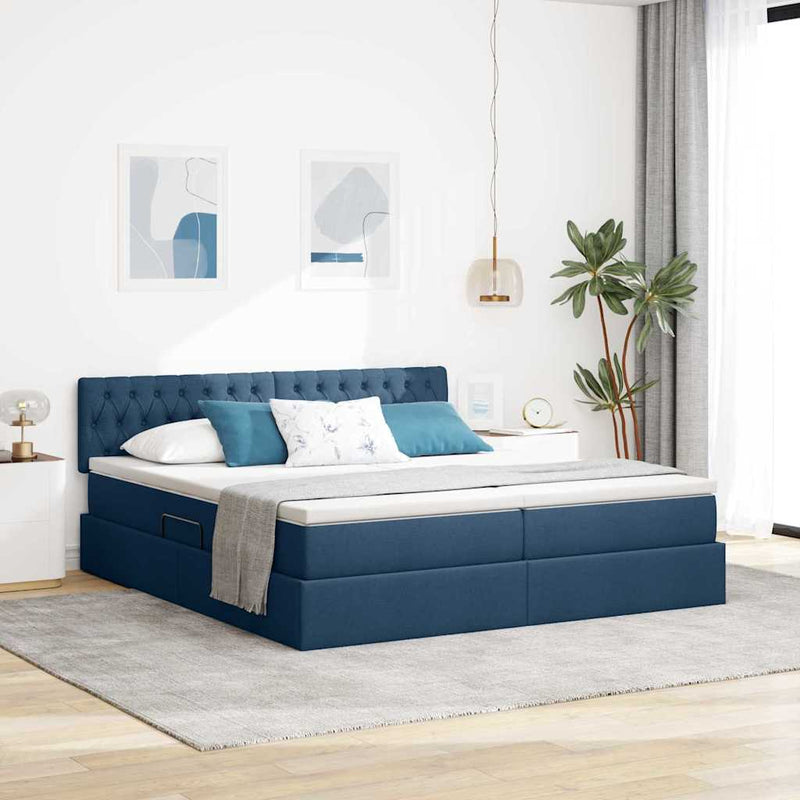 Pat cu storage albastru 180 x 200 cm Piele artificială