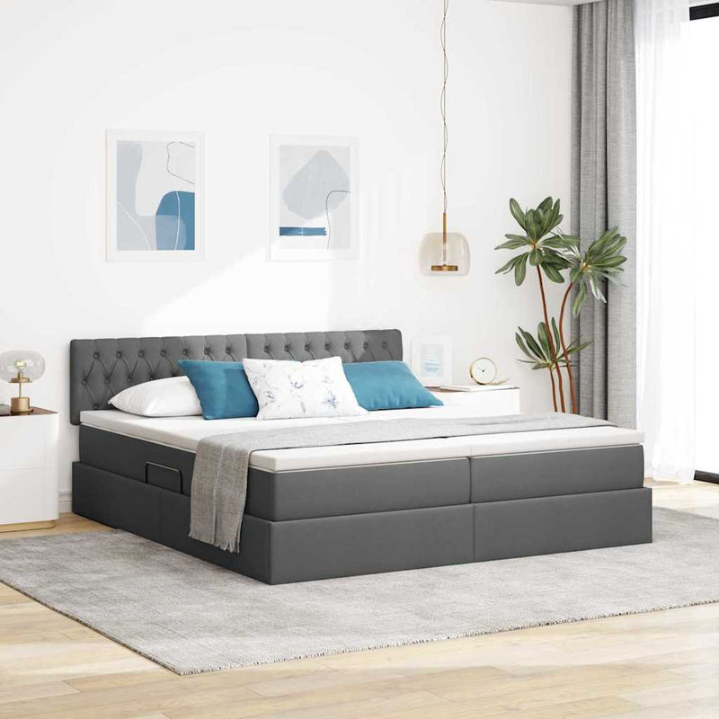Pat cu storage Gri închis 200 x 200 cm Piele artificială