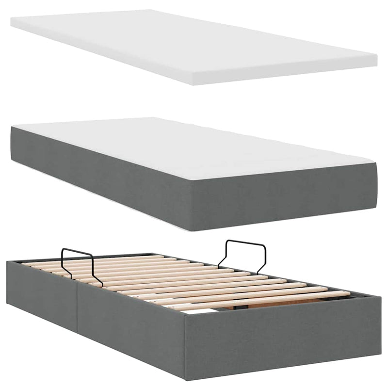 Pat cu storage Gri închis 200 x 200 cm Piele artificială