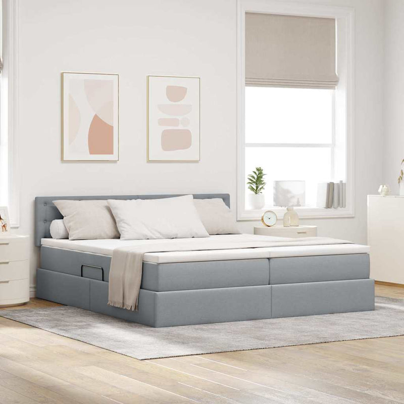 Pat cu storage Gri deschis 180 x 200 cm Piele artificială