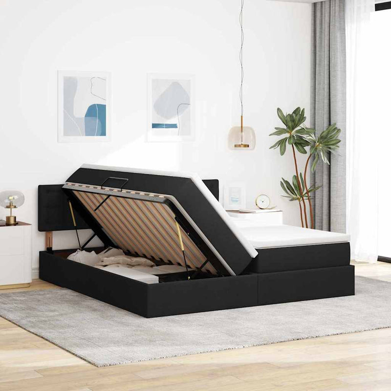 Pat cu storage cu saltea Negru 180 x 200 cm Piele artificială