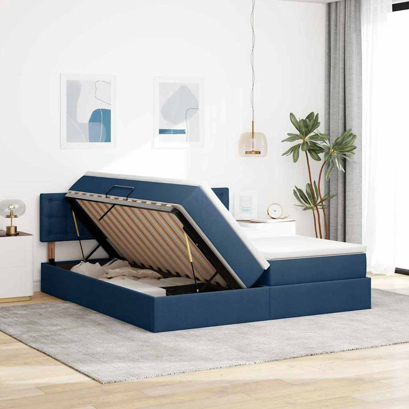Pat cu storage albastru 200 x 200 cm Piele artificială