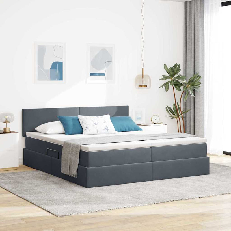 Pat cu storage cu headboard 2 buc. Gri închis