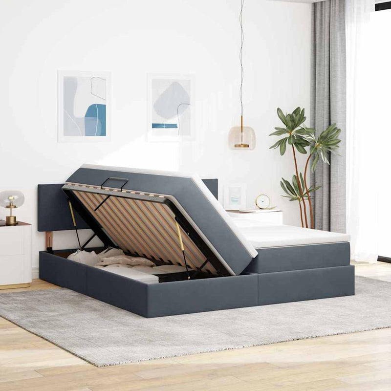 Pat cu storage cu headboard 2 buc. Gri închis