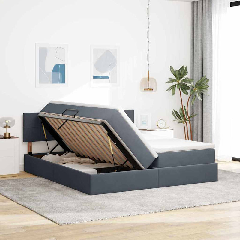 Pat cu storage cu headboard 2 buc. Gri închis
