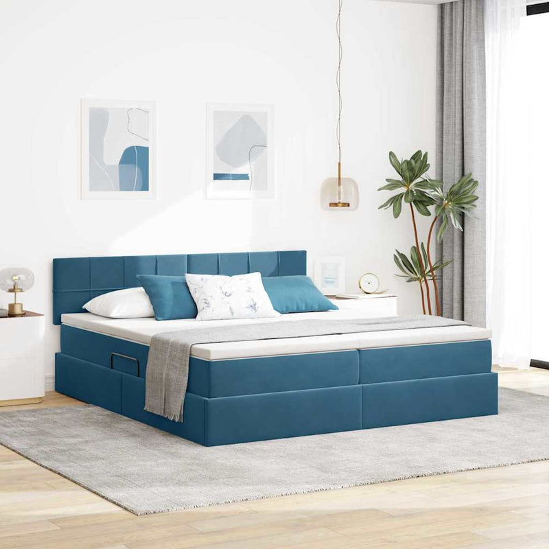 Pat cu storage cu headboard 2 buc. Albastru închis