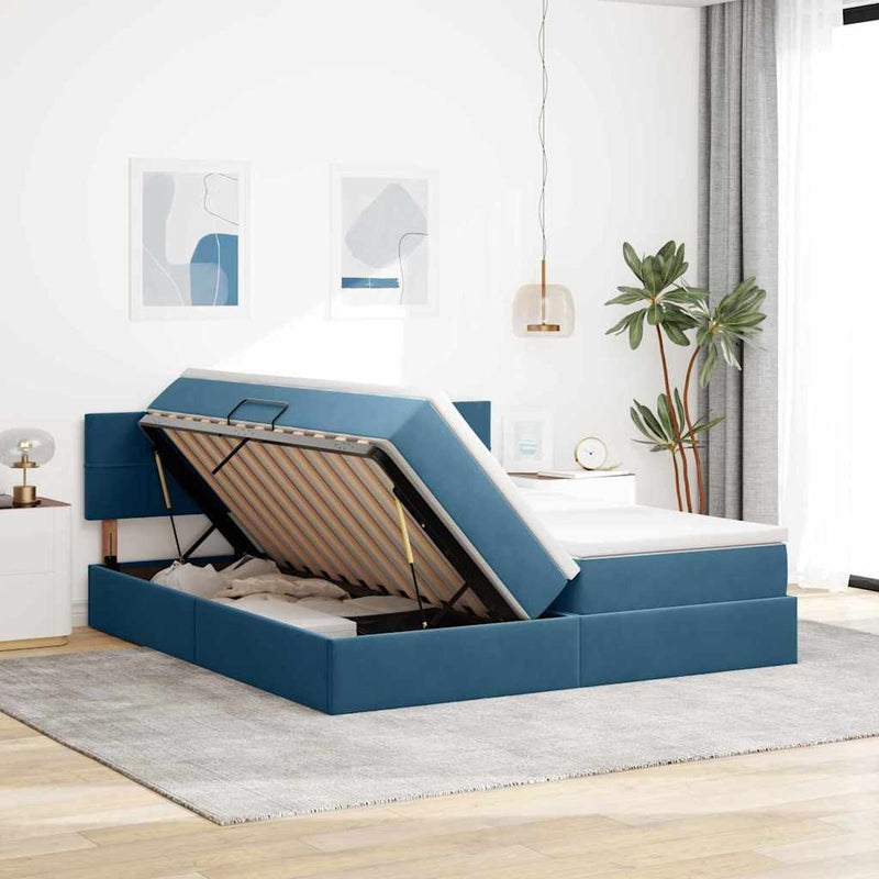 Pat cu storage cu headboard 2 buc. Albastru închis