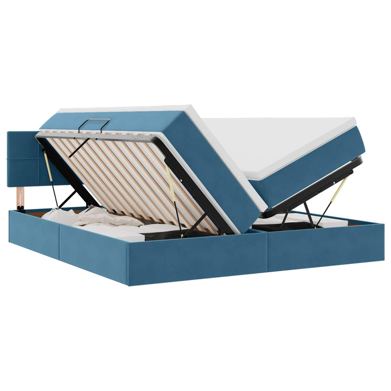Pat cu storage cu headboard 2 buc. Albastru închis