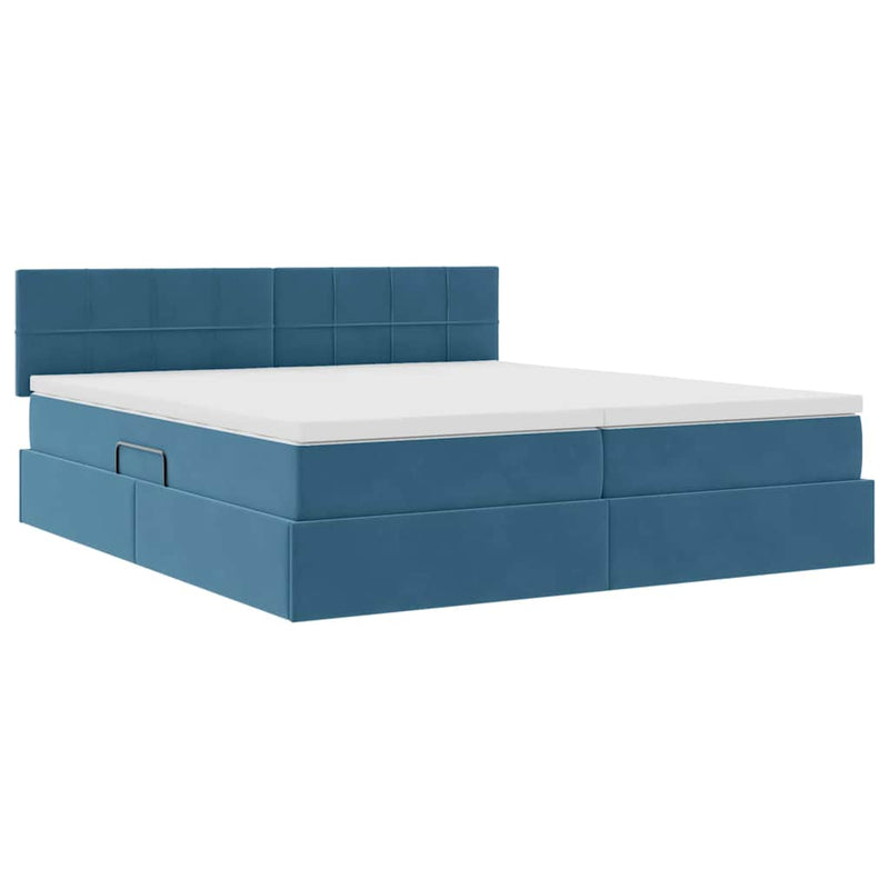 Pat cu storage cu headboard 2 buc. Albastru închis