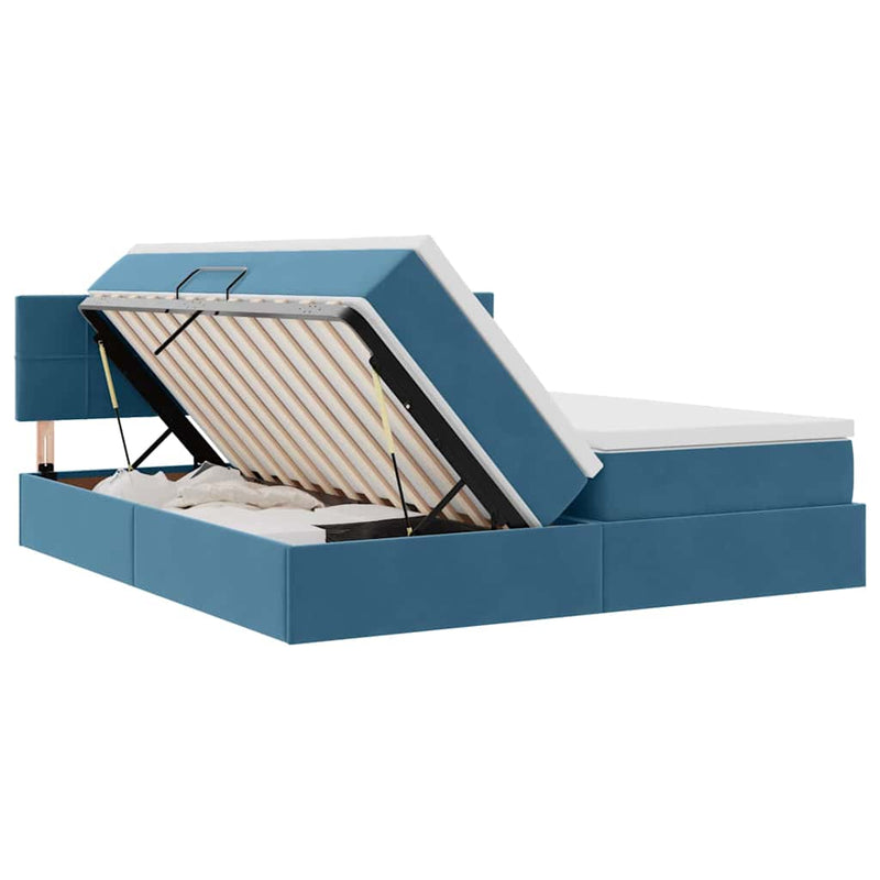 Pat cu storage cu headboard 2 buc. Albastru închis