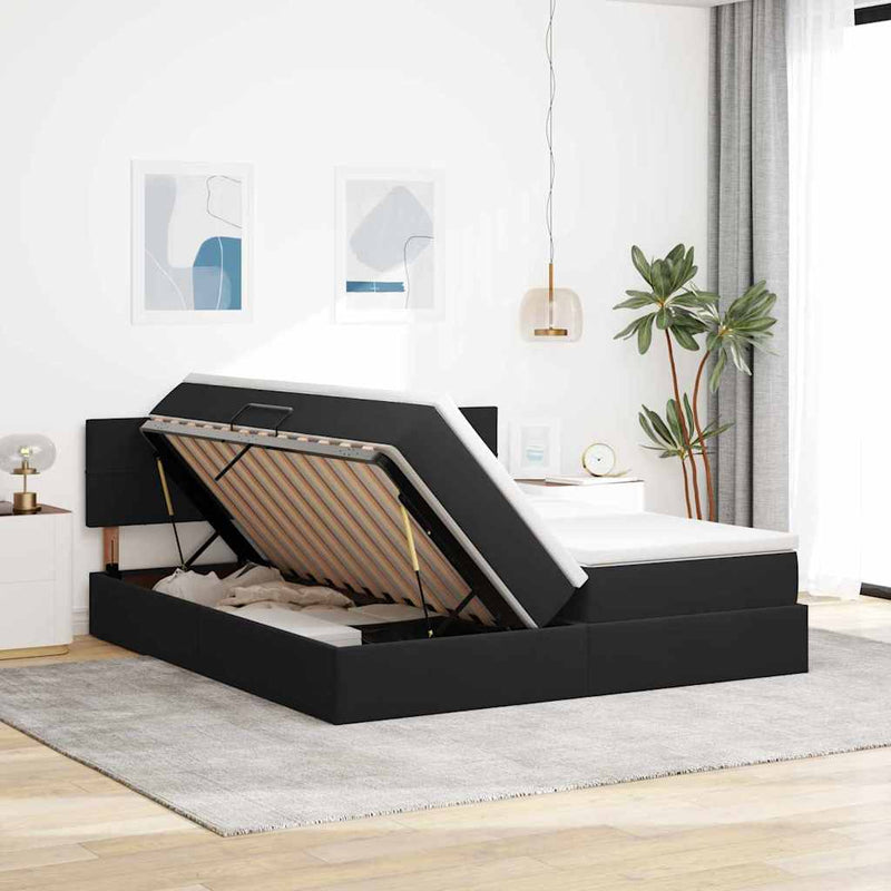 Pat cu storage cu headboard 2 buc. Negru