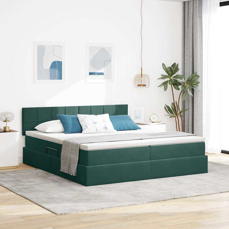Pat cu storage cu headboard 2 buc. Verde închis