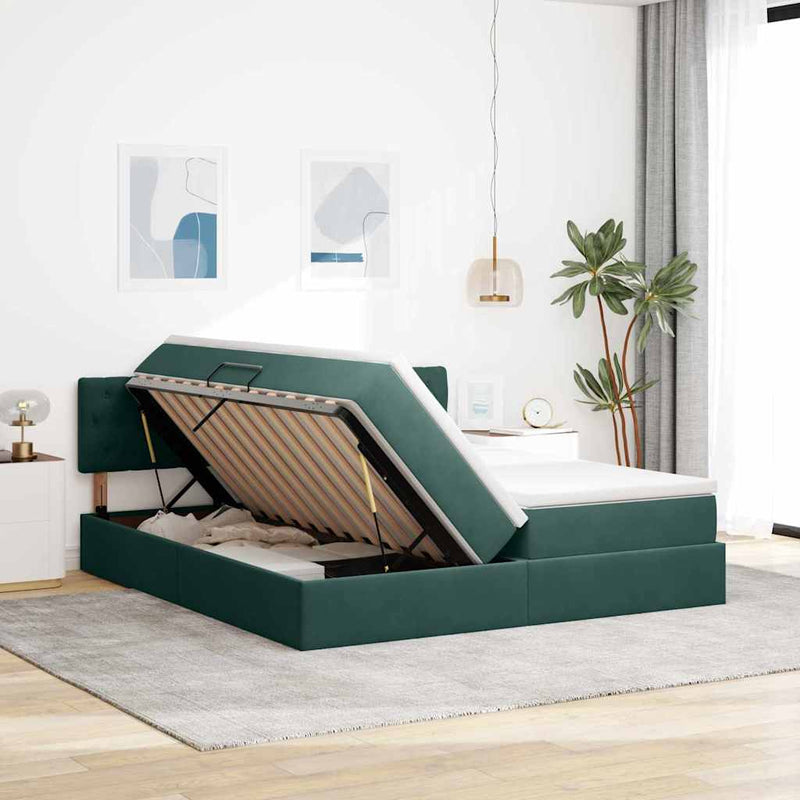Pat cu storage cu headboard 2 buc. Verde închis