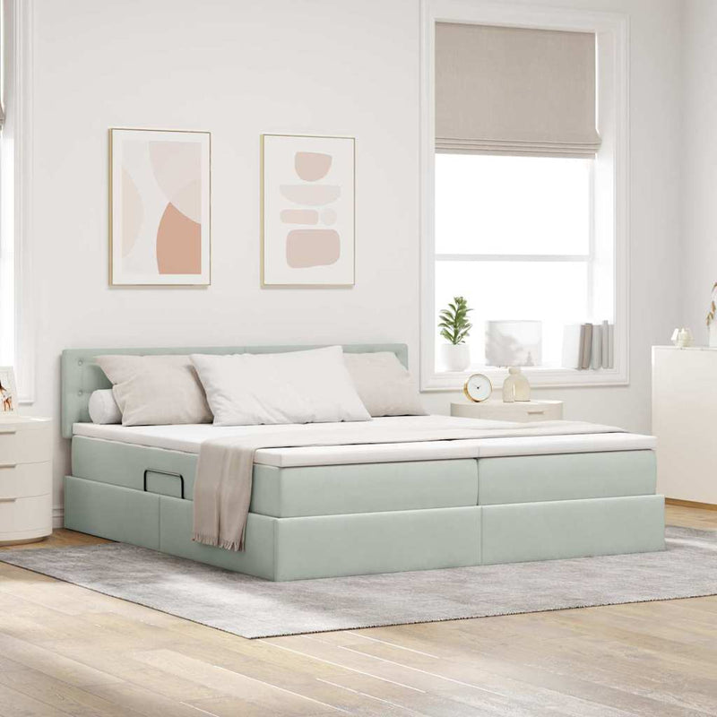 Pat cu storage cu headboard 2 buc. Gri deschis