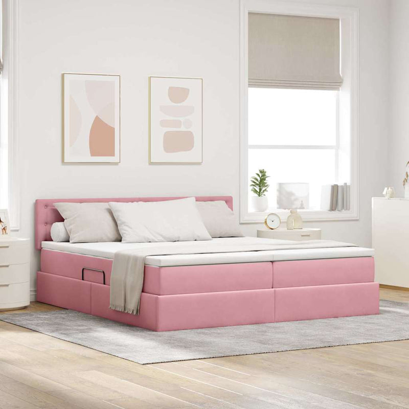 Pat cu storage cu headboard 2 buc. Roz