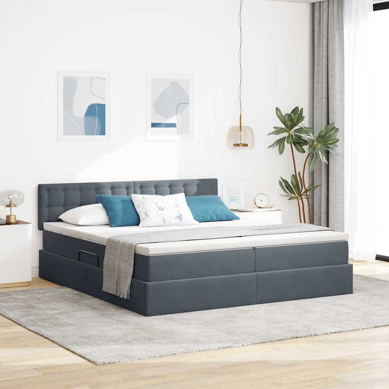 Pat cu storage cu headboard 2 buc. Gri închis