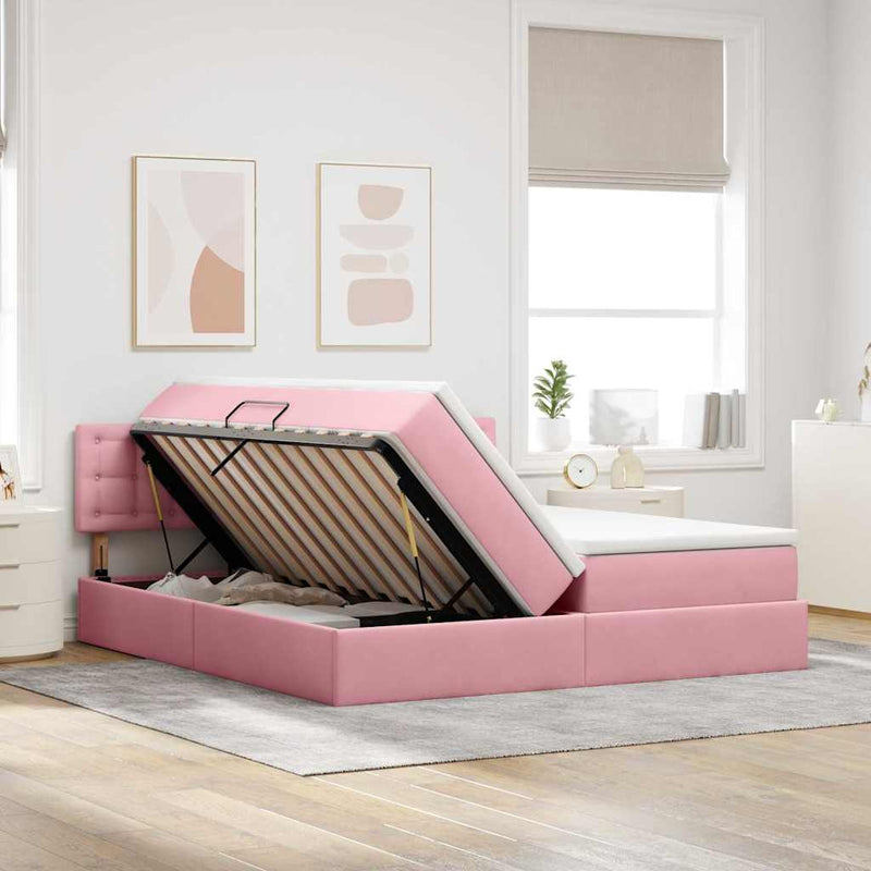 Pat cu storage cu headboard 2 buc. Roz