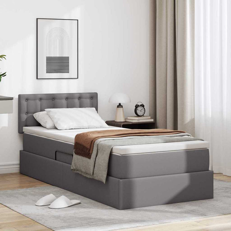 Pat cu saltea și LED Gri 90 x 190 cm Piele artificială