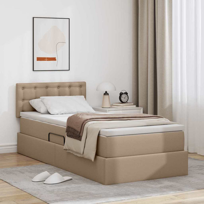 Pat cu saltea și LED Cappuccino 90 x 200 cm Piele artificială