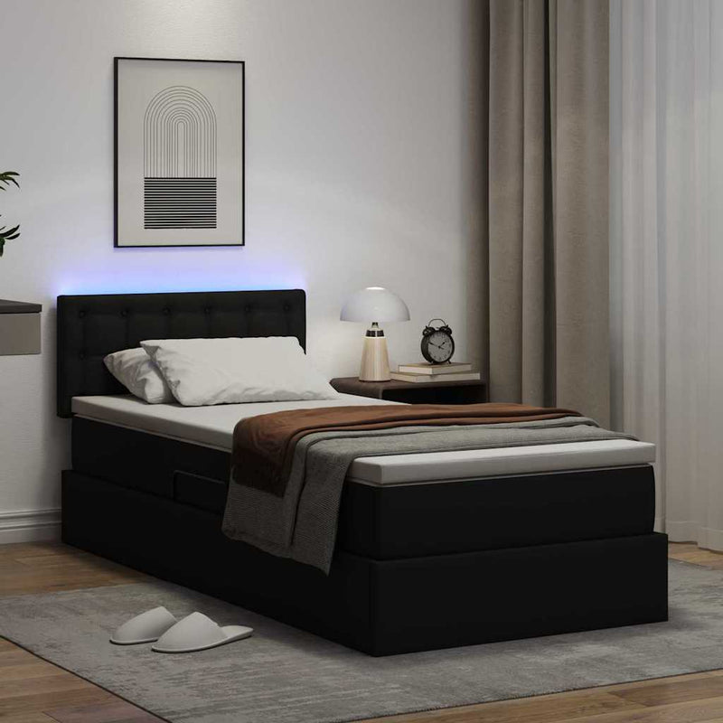 Pat cu saltea și LED Negru 100 x 200 cm Piele artificială