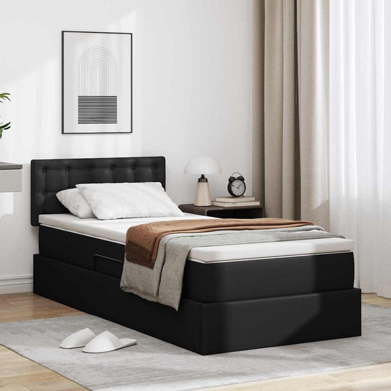 Pat cu saltea și LED Negru 100 x 200 cm Piele artificială
