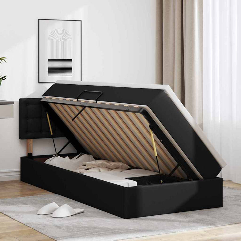 Pat cu saltea și LED Negru 100 x 200 cm Piele artificială