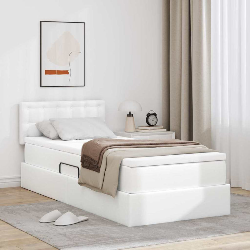 Pat cu saltea și LED Alb pur 100 x 200 cm Piele artificială