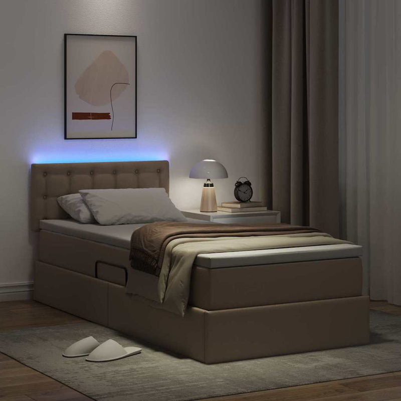 Pat cu saltea și LED Cappuccino 100 x 200 cm Piele artificială