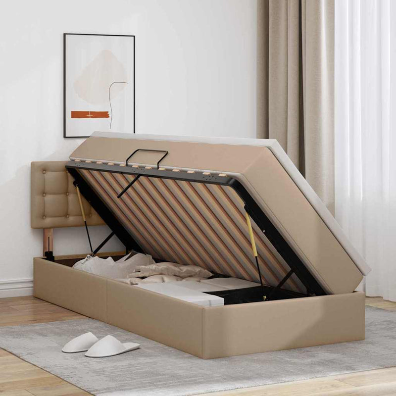 Pat cu saltea și LED Cappuccino 100 x 200 cm Piele artificială