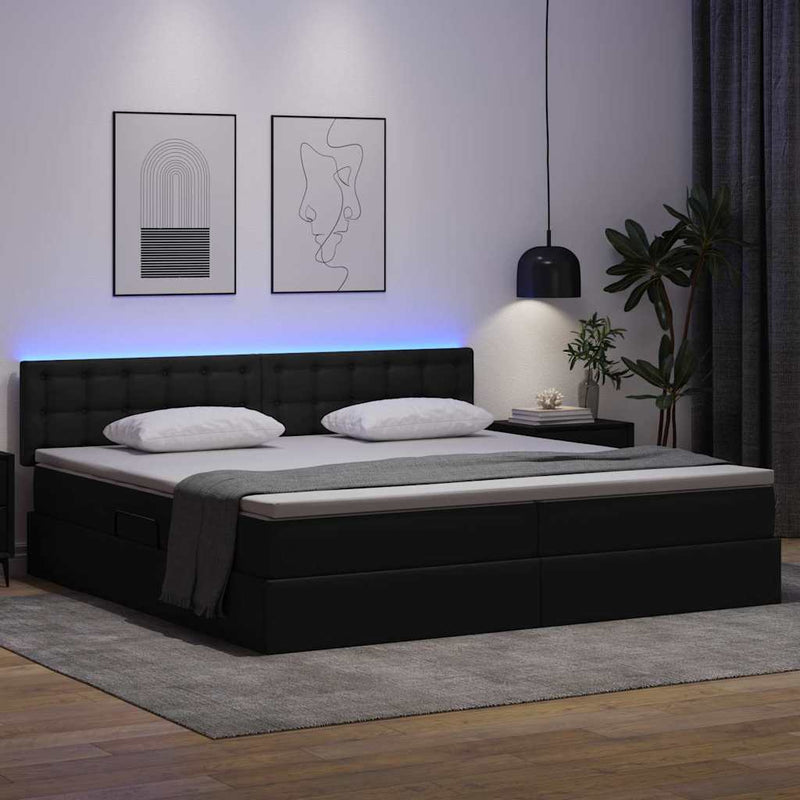 Pat cu saltea și LED Gri deschis 200 x 200 cm Piele artificială