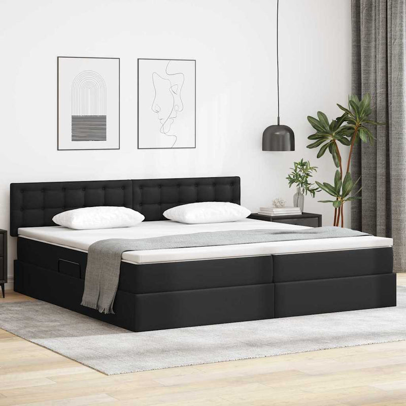 Pat cu saltea și LED Gri deschis 200 x 200 cm Piele artificială