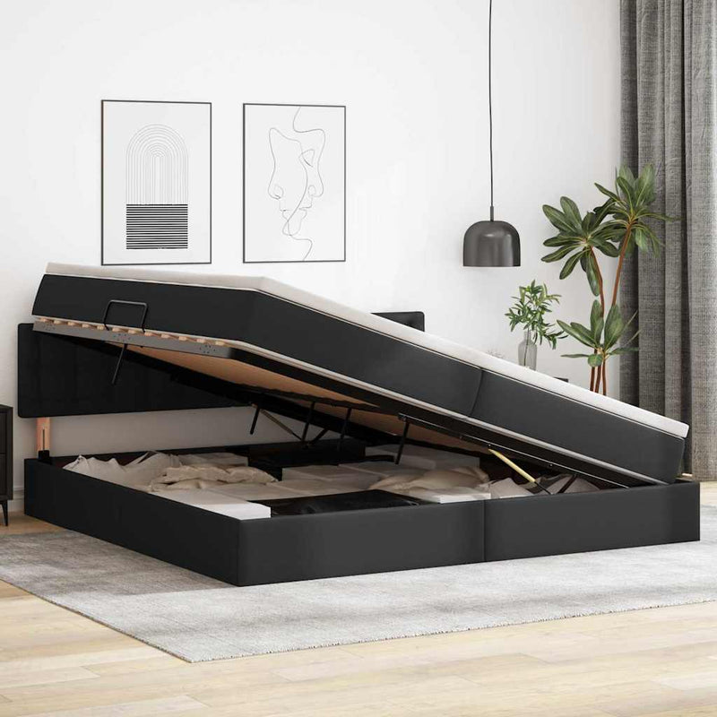 Pat cu saltea și LED Gri deschis 200 x 200 cm Piele artificială