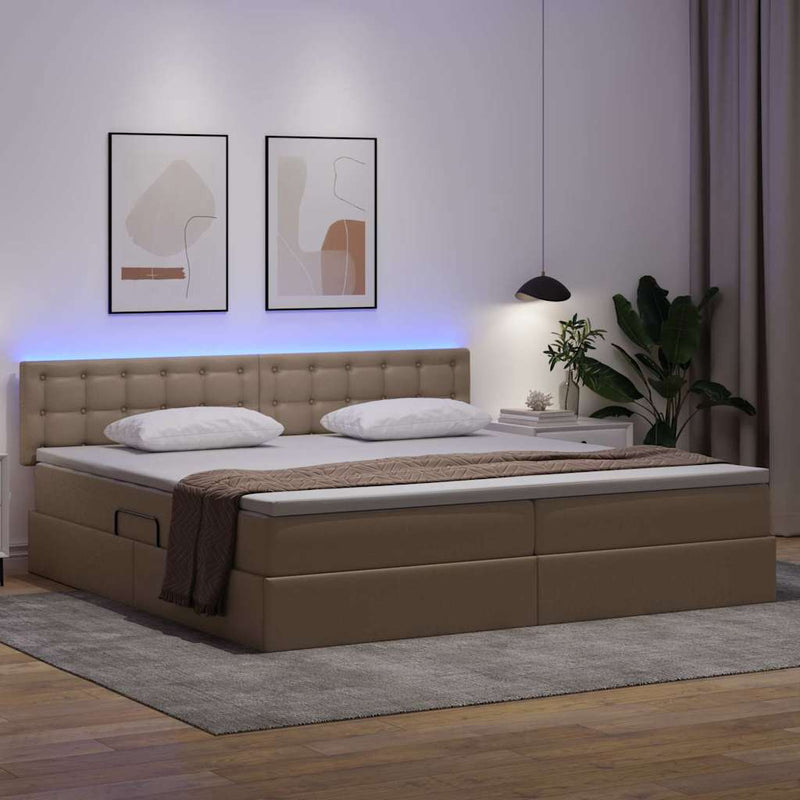Pat cu saltea și LED Gri deschis 200 x 200 cm Piele artificială