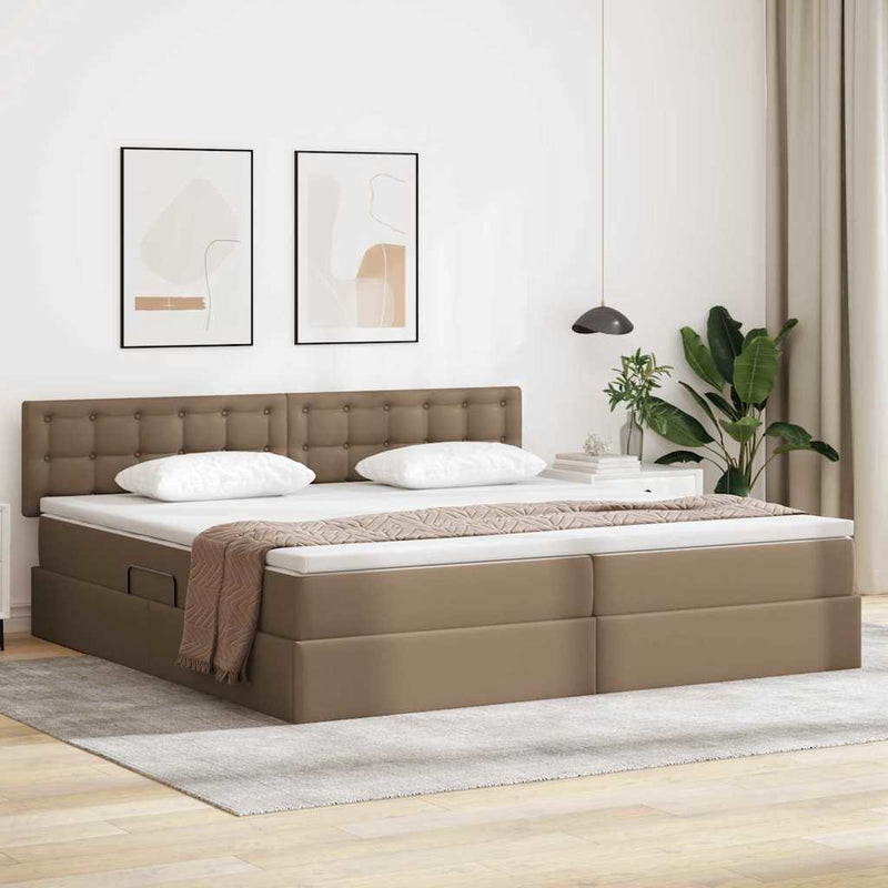 Pat cu saltea și LED Gri deschis 200 x 200 cm Piele artificială