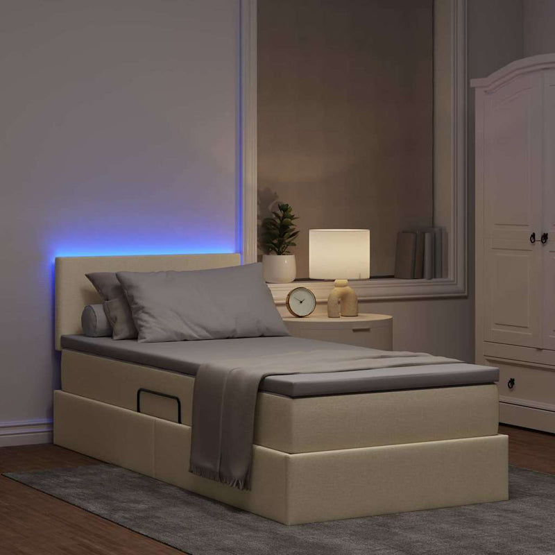 Pat cu LED și saltea Creme 90 x 200 cm Țesătură