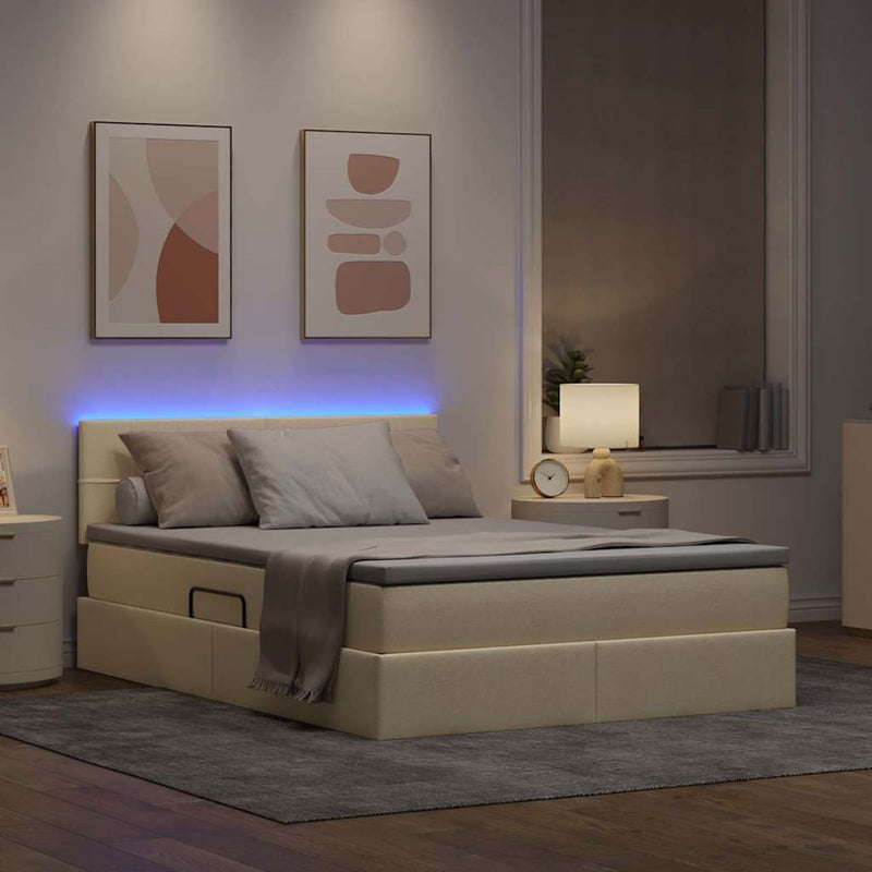 Pat cu LED și saltea Creme 140 x 200 cm Țesătură