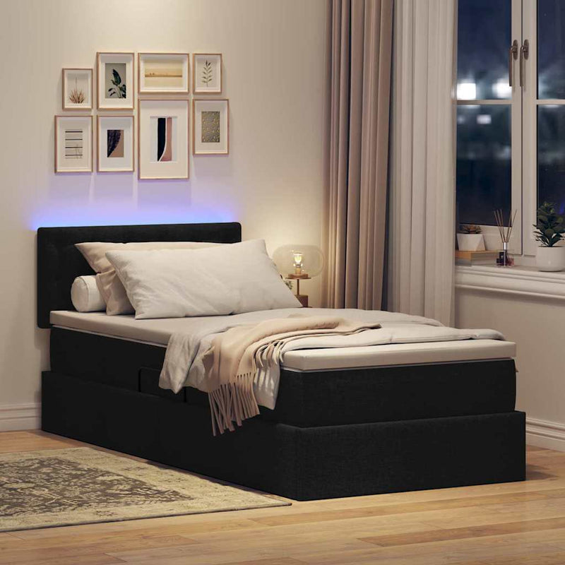 Pat cu LED și saltea Negru 100 x 200 cm Țesătură