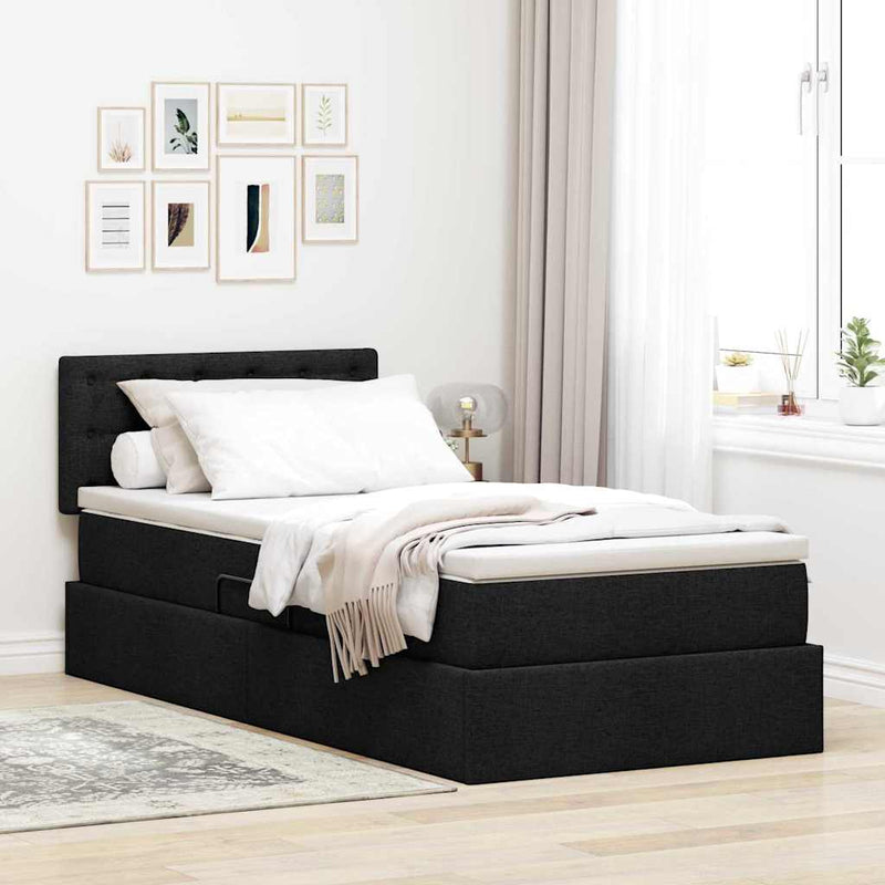 Pat cu LED și saltea Negru 100 x 200 cm Țesătură