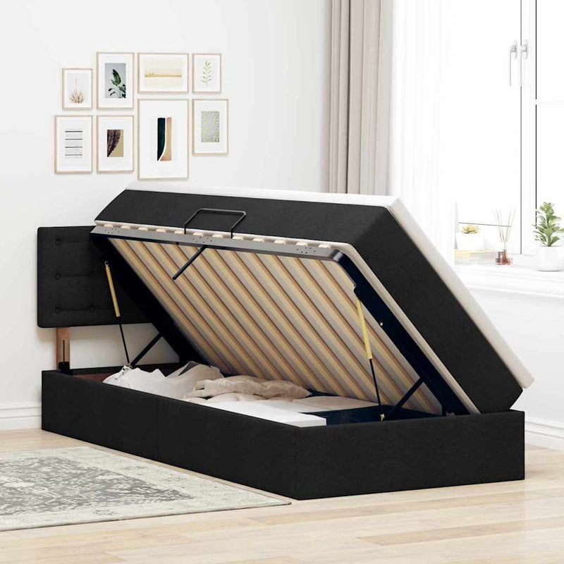 Pat cu LED și saltea Negru 100 x 200 cm Țesătură