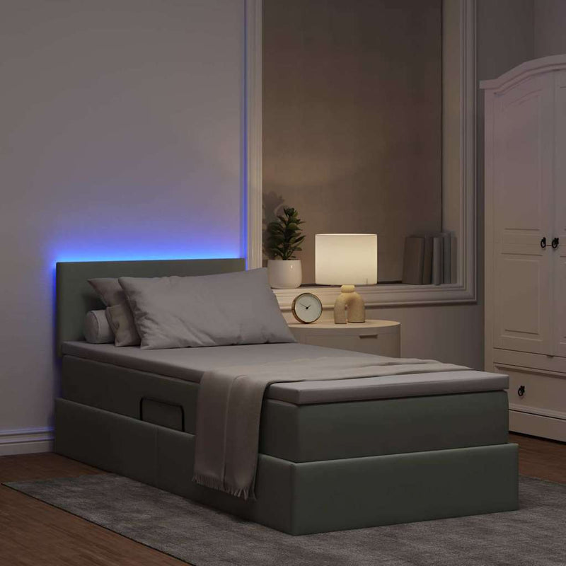 Pat cu LED și saltea Gri deschis 90 x 200 cm Catifea