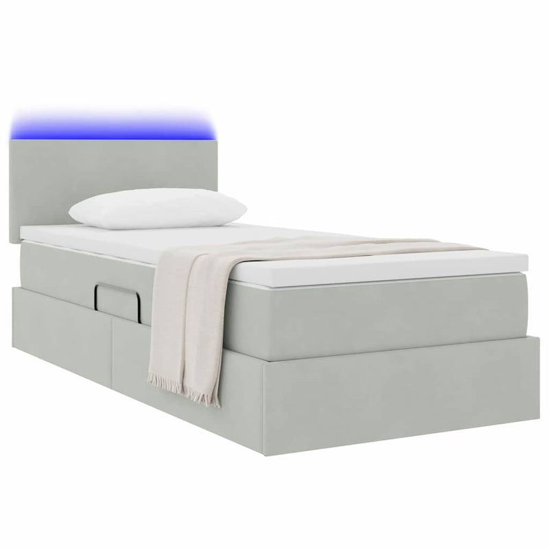 Pat cu LED și saltea Gri deschis 100 x 200 cm Catifea