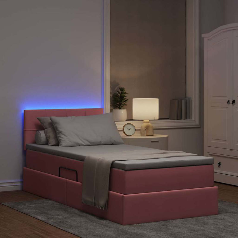 Pat cu LED și saltea Roz 90 x 200 cm Catifea