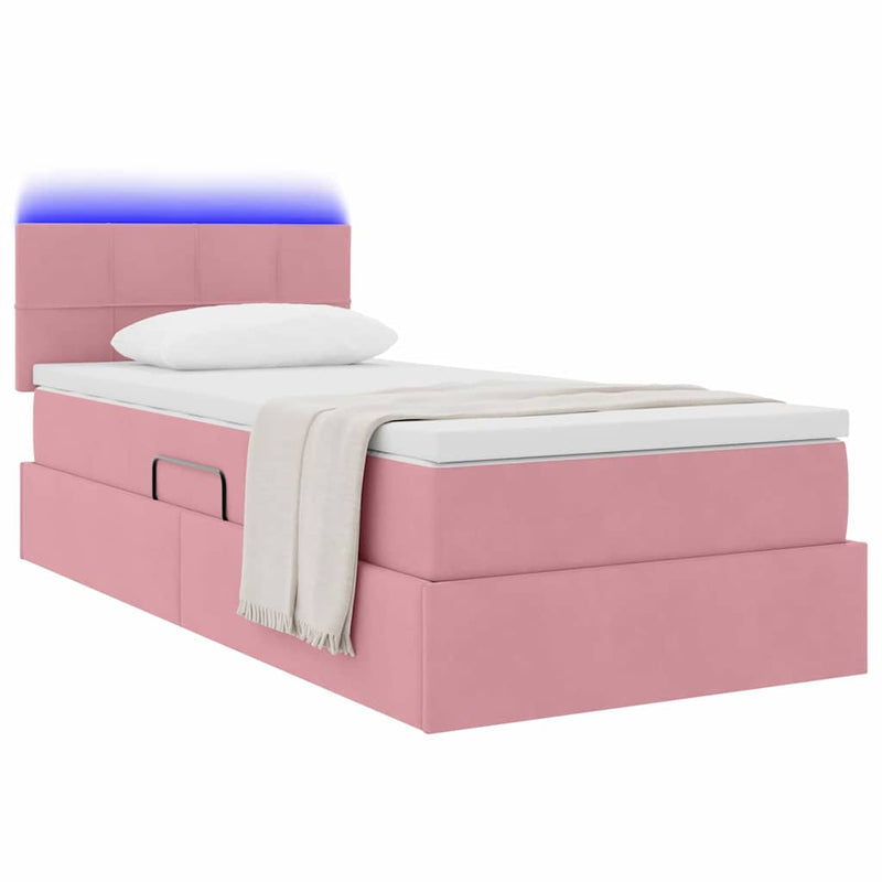 Pat cu LED și saltea Roz 90 x 200 cm Catifea