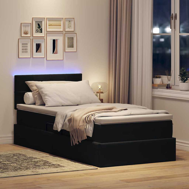 Pat cu LED și saltea Negru 100 x 200 cm Catifea